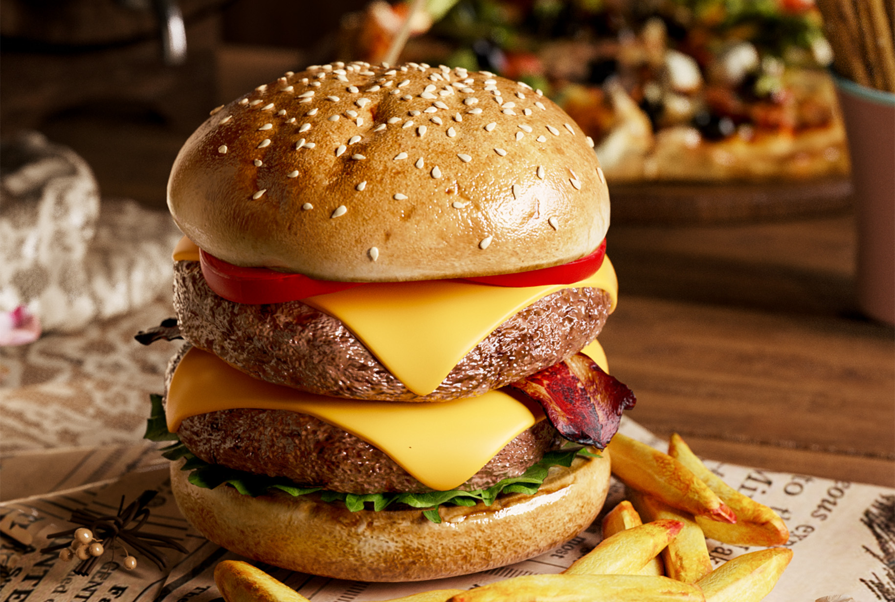 汉堡薯条写实kv食物场景c4d